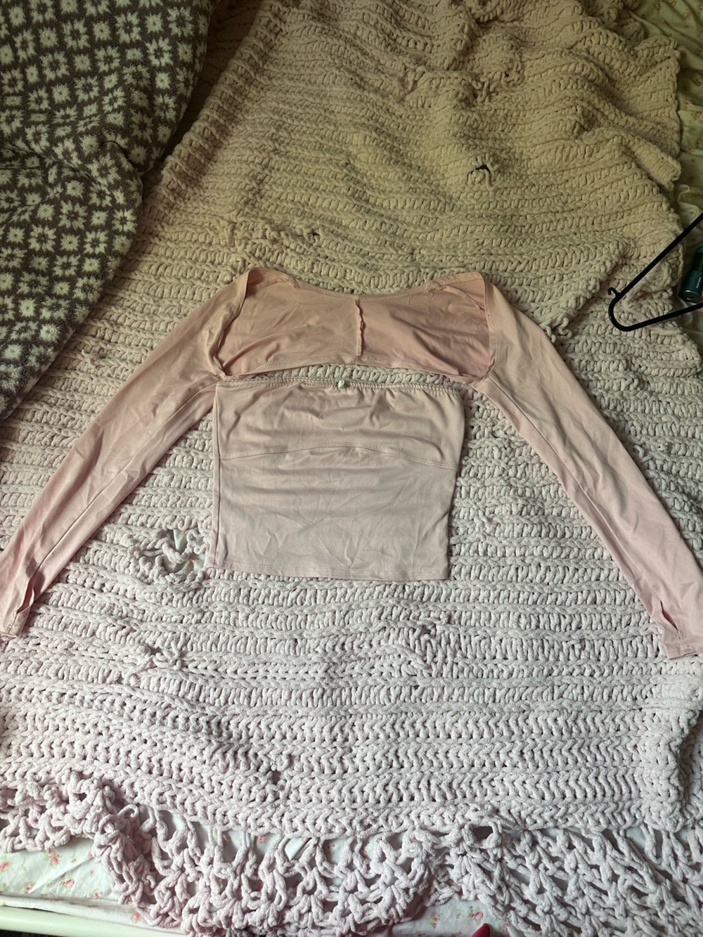 Women's Long Sleeve Square Neck Crop Top in Light Pink